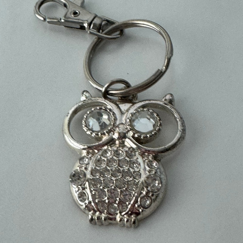 Silver Owl Rhinestone Keychain Pouch‎ Bag Charm Hanger